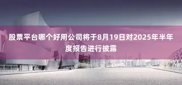 股票平台哪个好用公司将于8月19日对2025年半年度报告进行披露